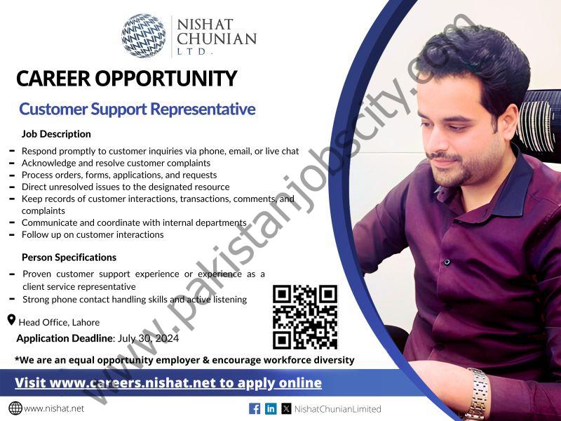 Nishat Chunian Ltd Jobs Customer Support Representative 1