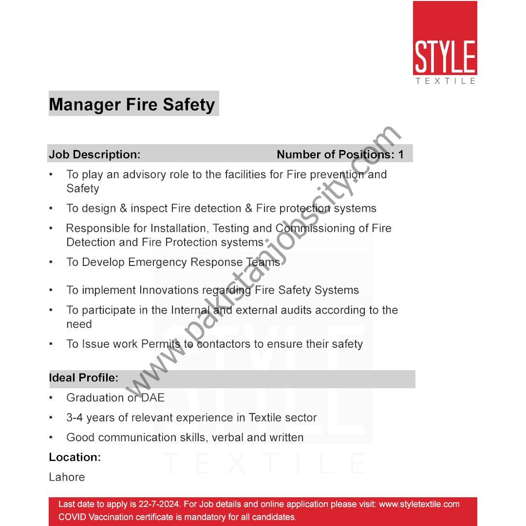 Style Textile Pt Ltd Jobs Manager Fire Safety 1