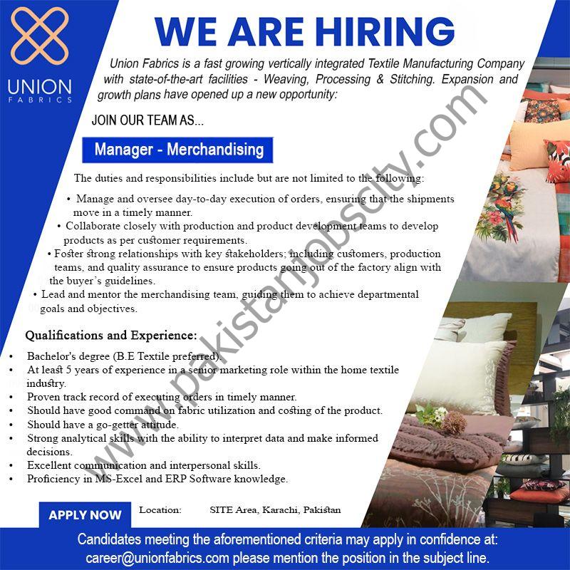 Union Fabrics Pvt Ltd Jobs Manager Merchandising 1
