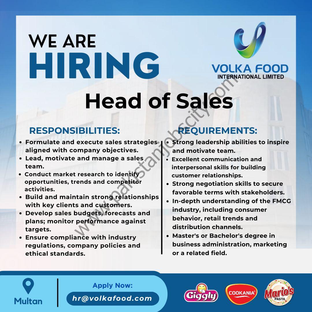 Volka Food International Ltd Jobs Head of Sales 1