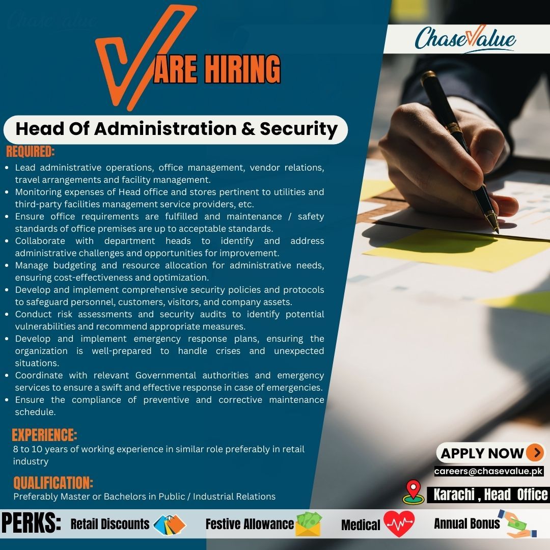 Chase Value Jobs Head of Administration & Security 1