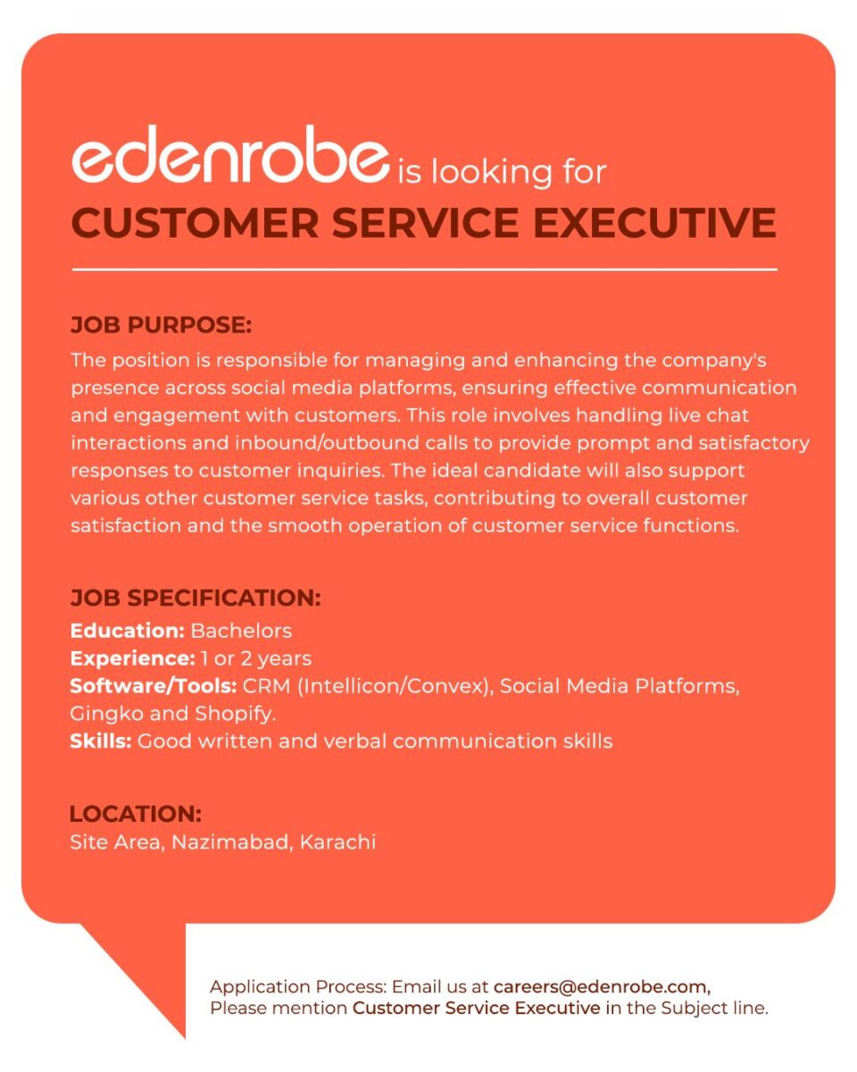 Edenrobe Jobs Customer Service Executive 1