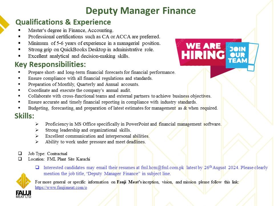 Fauji Meat Ltd Jobs Deputy Manager Finance 1