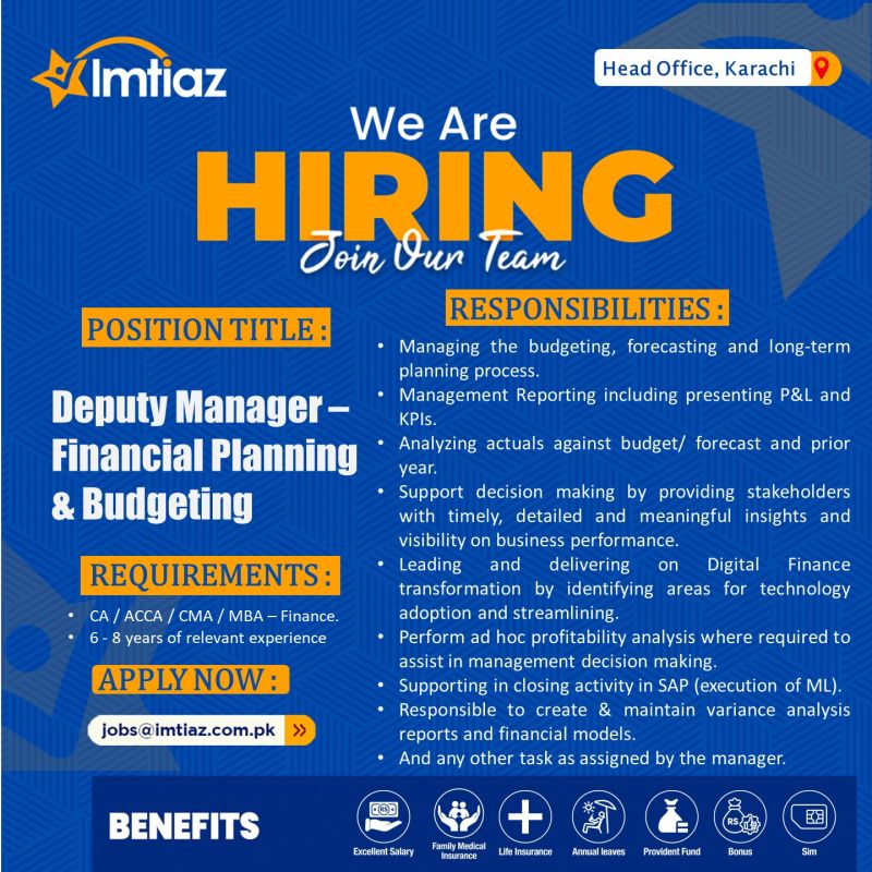 Imtiaz Super Market Jobs Deputy Manager Financial Planning & Budgeting 1