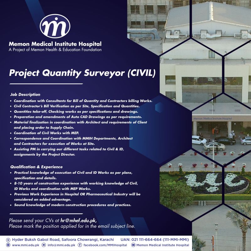 Memon Medical Institute Hospital Jobs Project Quantity Surveyor (Civil) 1
