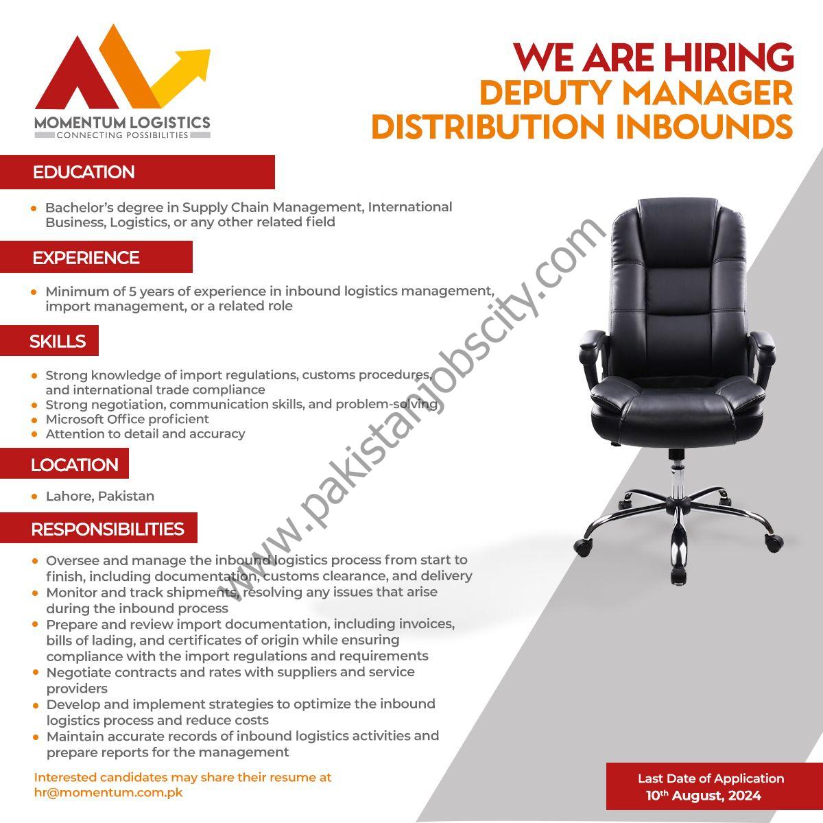 Momentum Logistics Jobs Deputy Manager Distribution Inbounds 1
