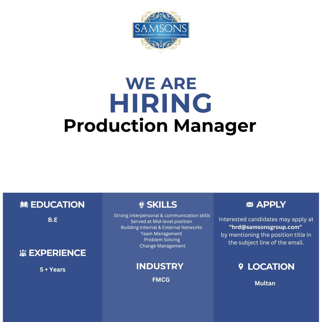 Samsons Group Of Companies Jobs Production Manager 1