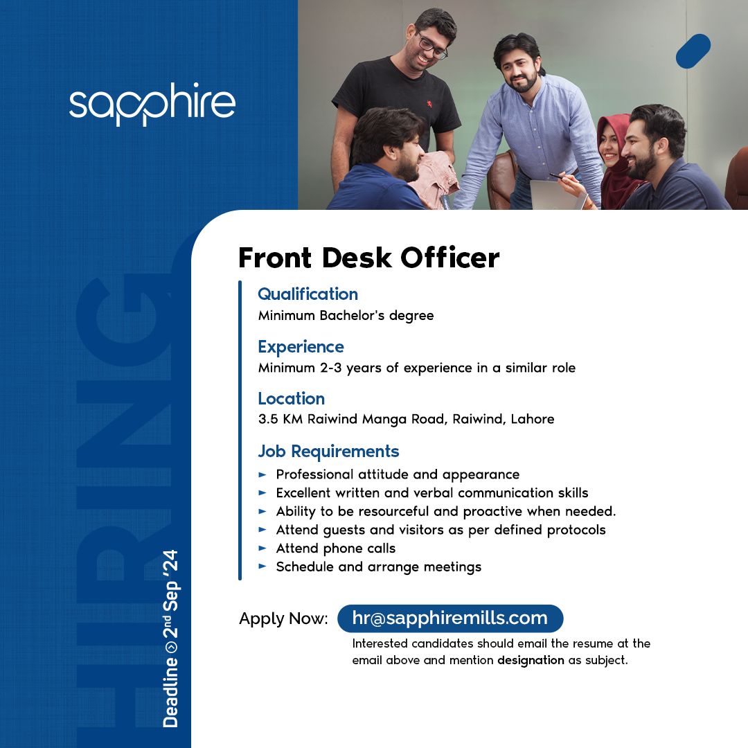 Sapphire Mills Jobs Front Desk Officer 1
