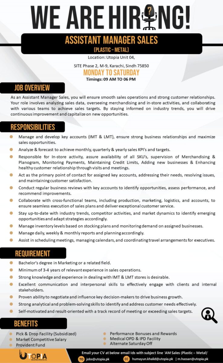 Utopia Industries Pvt Ltd Jobs Assistant Manager Sales 1