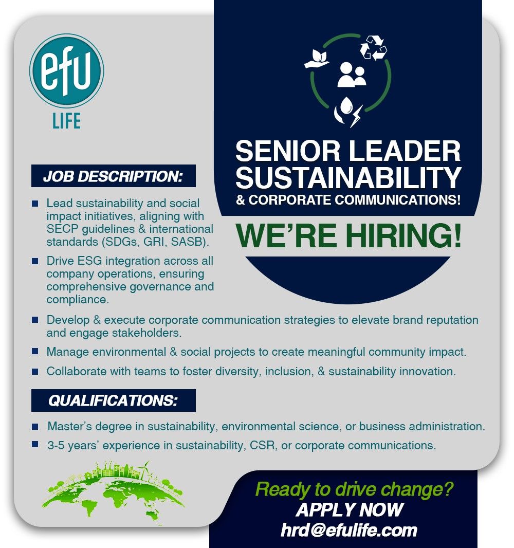 EFU Life Assurance Company Limited Jobs Sr Leader Sustainability & Corporate Communications 1