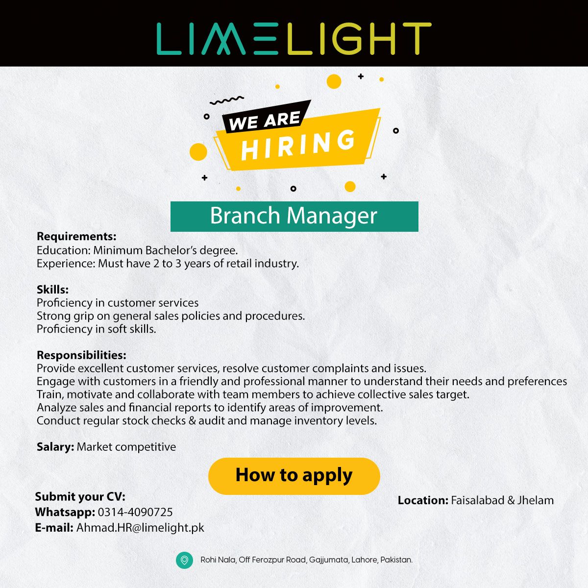 Limelight Jobs Branch Manager 1
