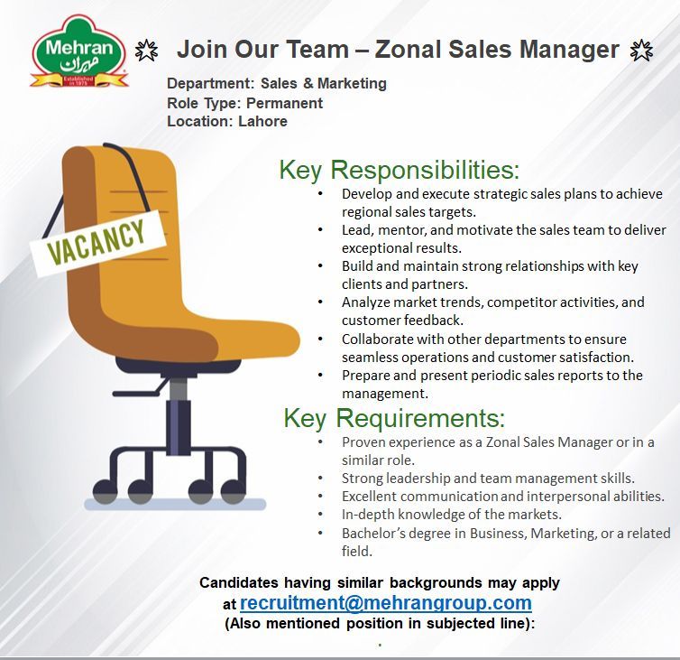 Mehran Group Jobs Zonal Sales Manager 1