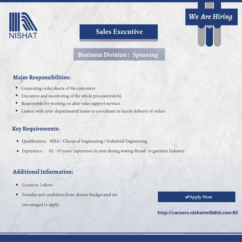 Nishat Mills Ltd Jobs Sales Executive 1