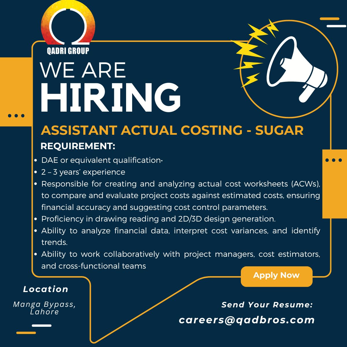 Qadri Group of Companies Jobs Assistant Actual Costing Sugar 1