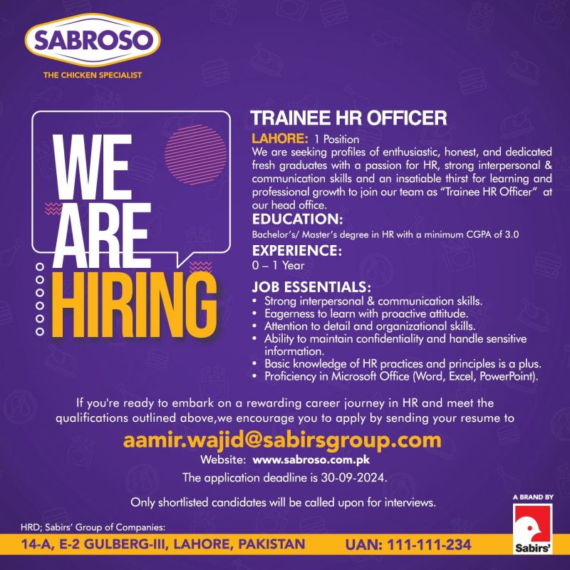 Sabroso Pakistan Jobs Trainee HR Officer 1