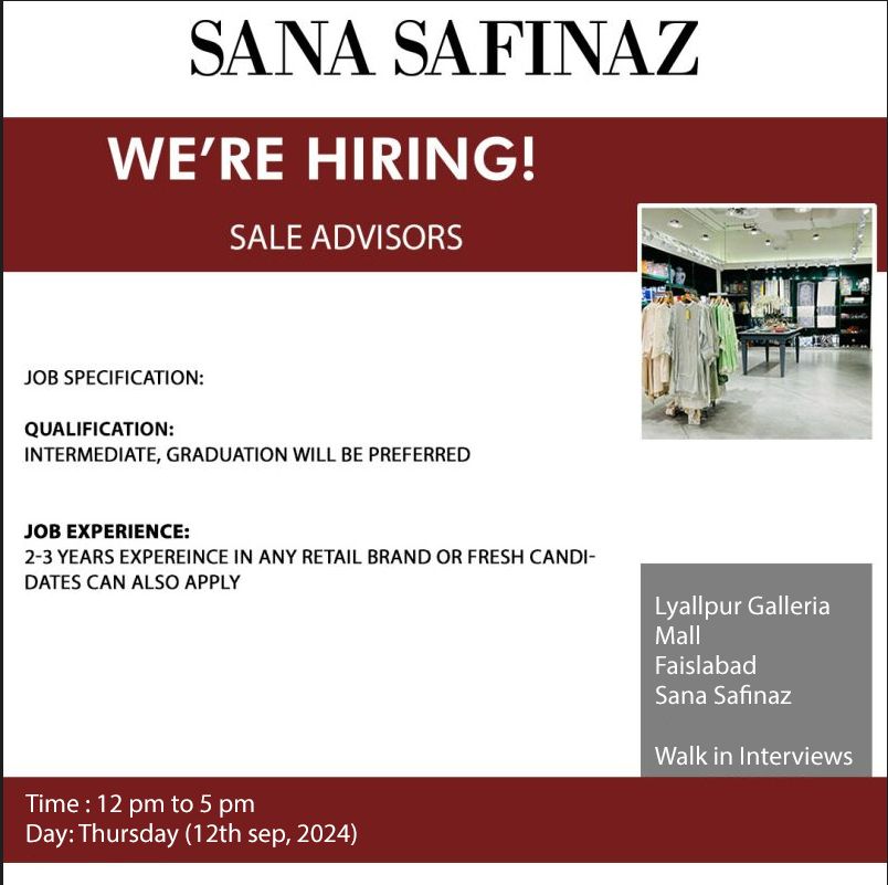 Sana Safinaz Jobs Sale Advisors 1