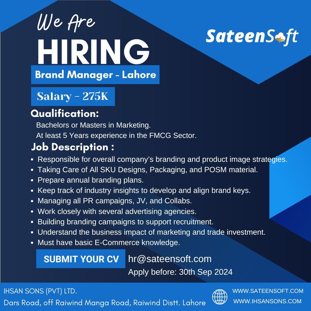 SateenSoft Pvt Ltd Jobs Brand Manager 1