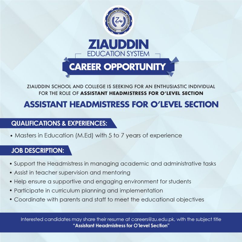 Ziauddin Education System Jobs September 2024 2