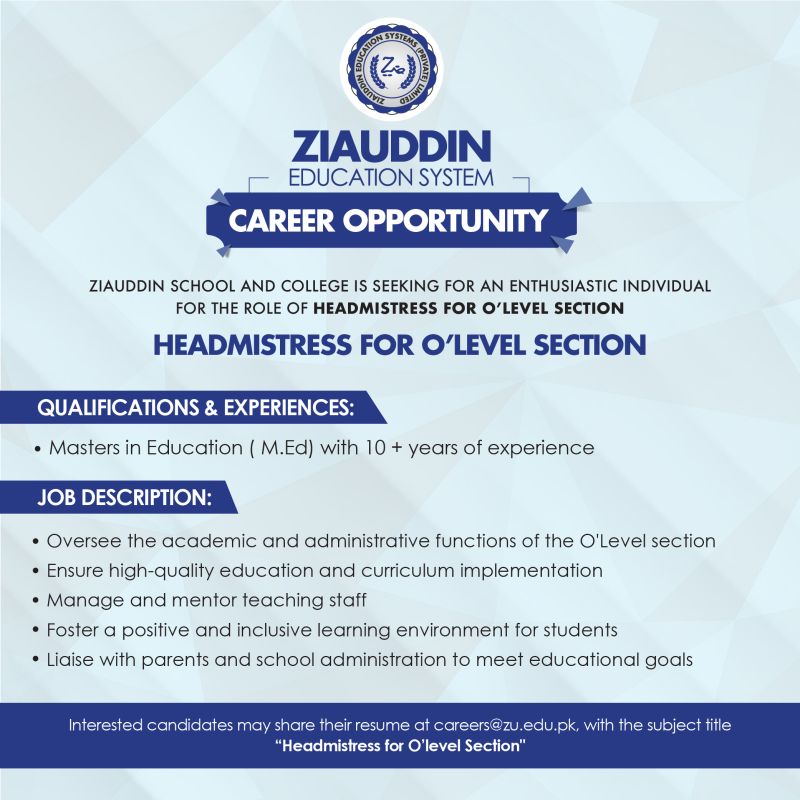 Ziauddin Education System Jobs September 2024 1