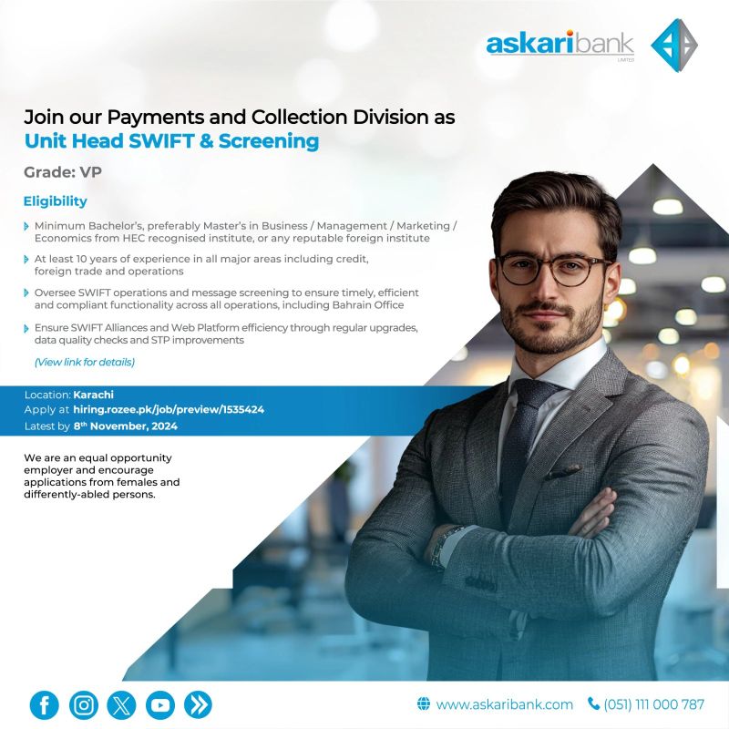 Askari Bank Limited Jobs Unit Head SWIFT & Screening 1