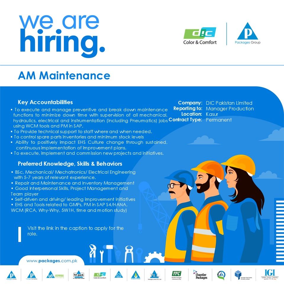 DIC Pakistan Limited Jobs AM Maintenance 1