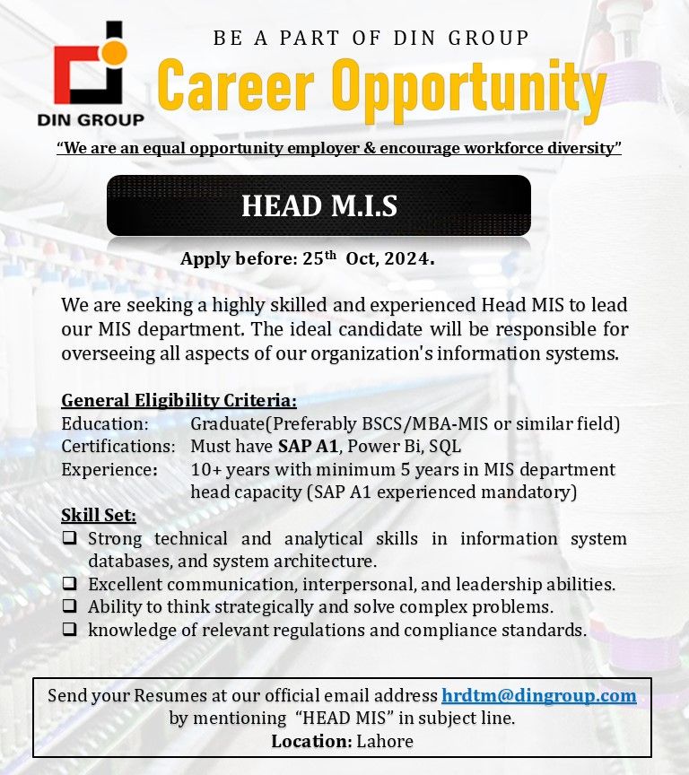 Din Group Jobs Head MIS 1