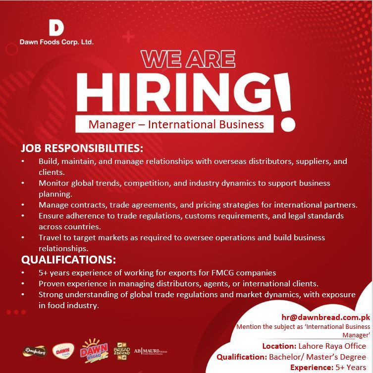 Dawn Foods Corporation Ltd Jobs Manager International Business 1