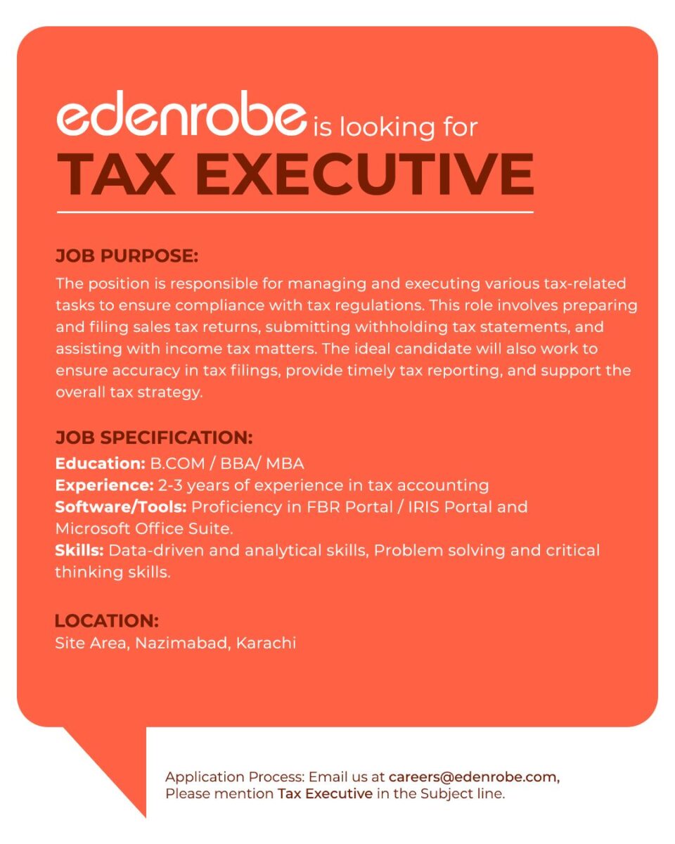 Edenrobe Jobs Tax Executive 1