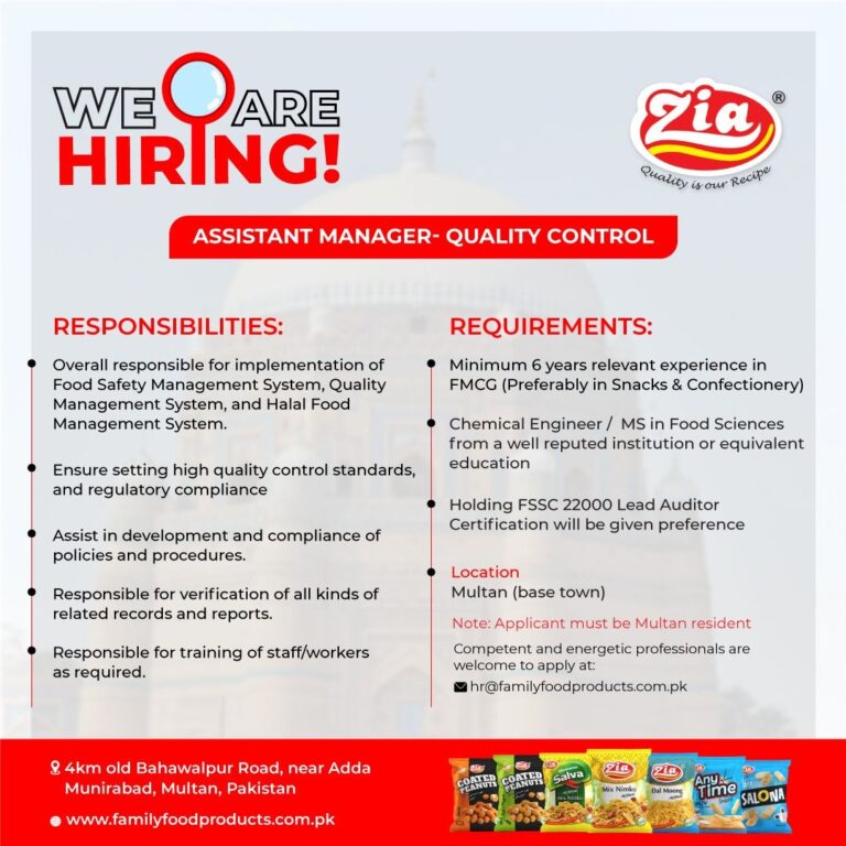 Family Food Products Jobs Assistant Manager Quality Control