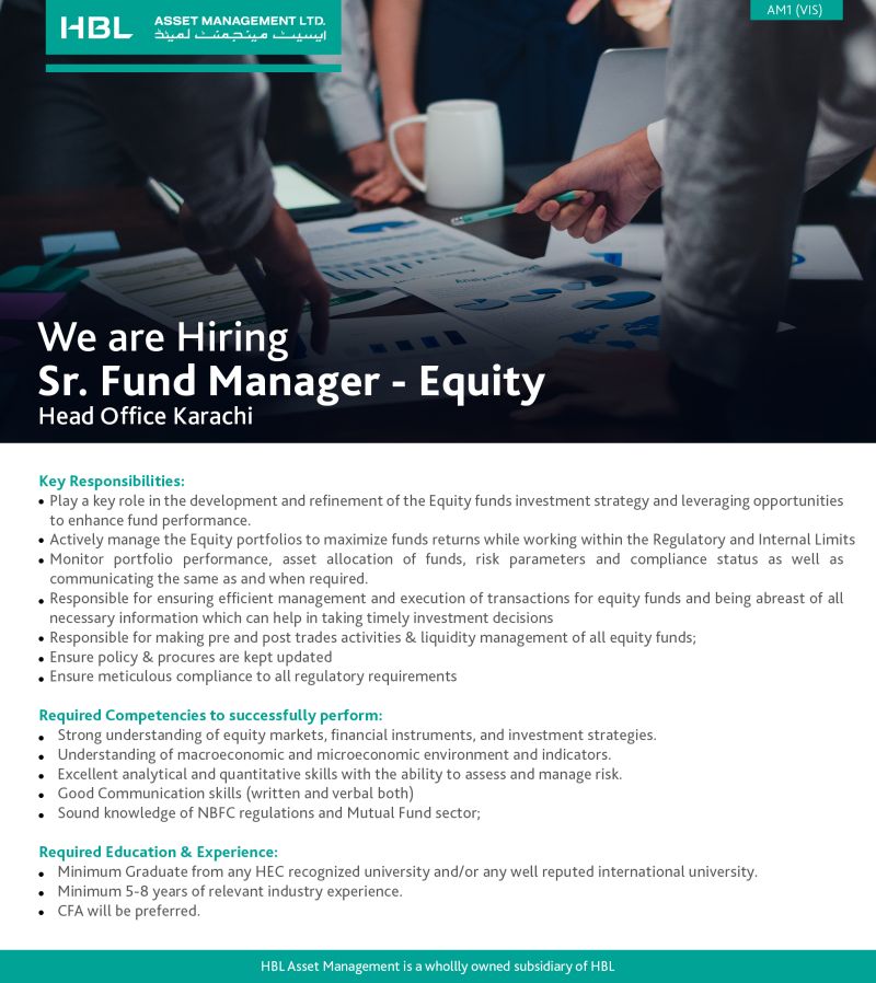 HBL Asset Management Ltd Jobs Sr Fund Manager Equity 1