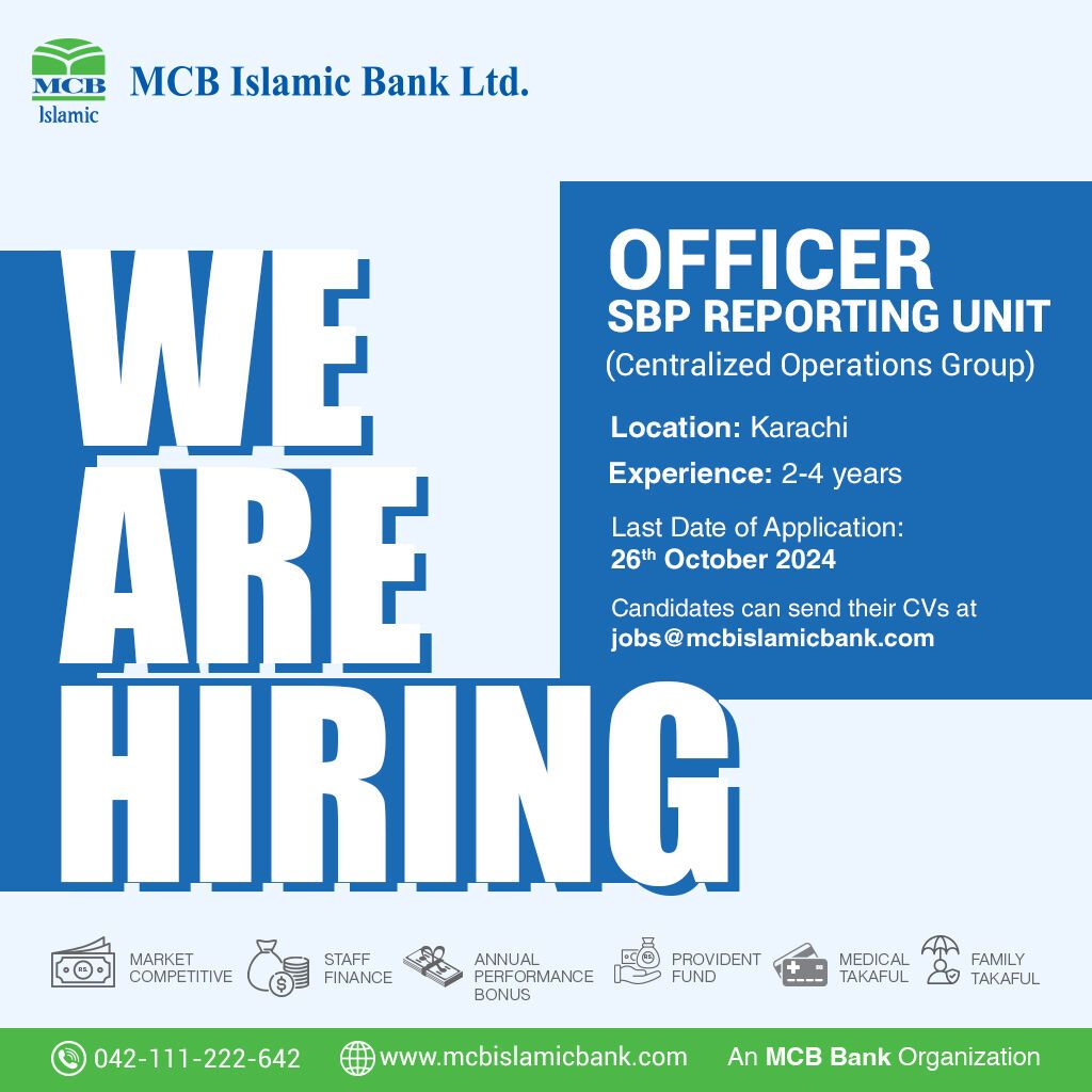 MCB Islamic Bank Jobs Officer SBP Reporting Unit 1