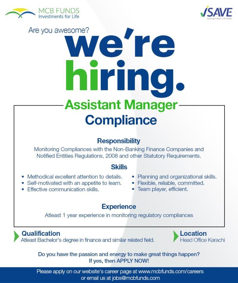 MCB Funds Jobs Assistant Manager Compliance 1