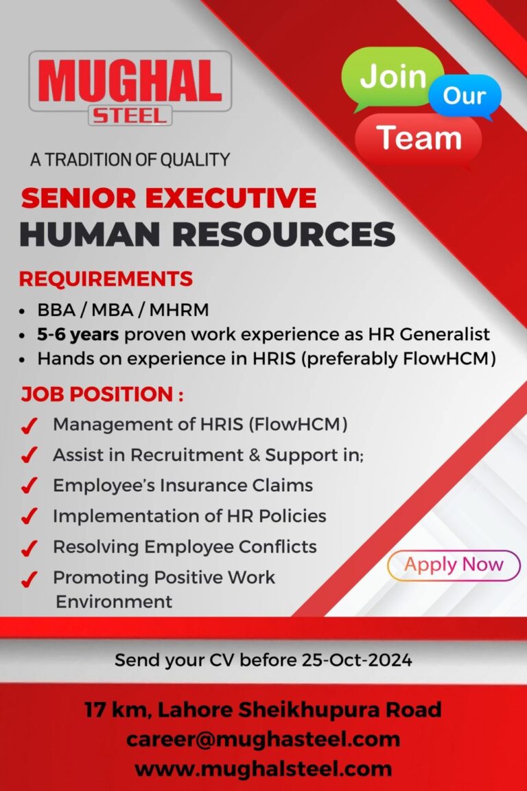 Mughal Steel Jobs Sr Executive HR