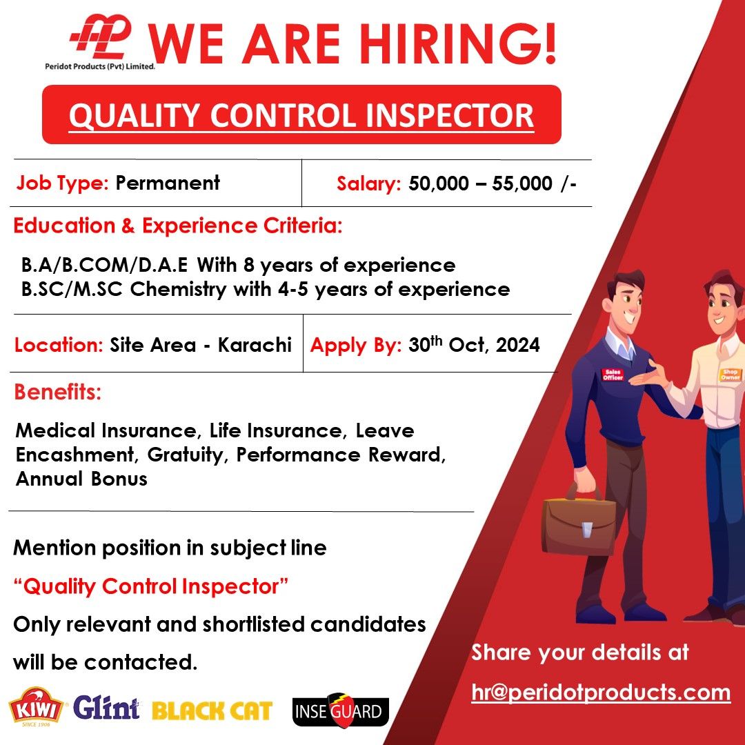 Peridot Products (Pvt) Limited Jobs Quality Control Inspector 1
