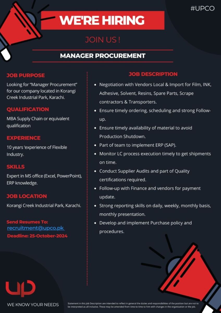 Universal Packaging Company Pvt Ltd UPCO Jobs Manager Procurement 1