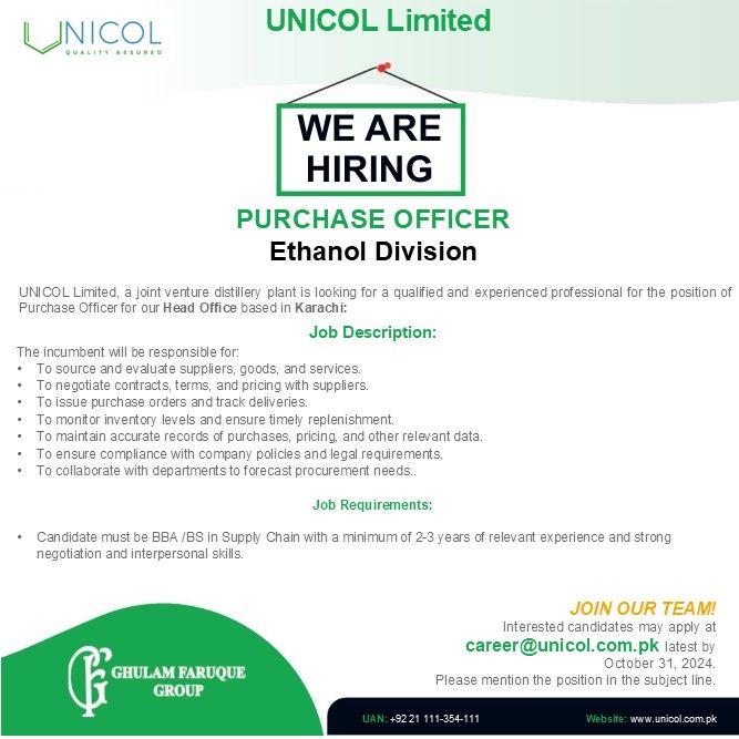 Unicol Limited Jobs Purchase Officer 1