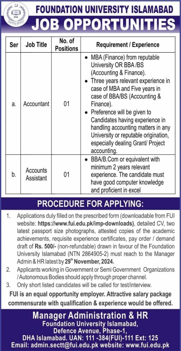 Foundation University Islamabad Jobs December 2024 1