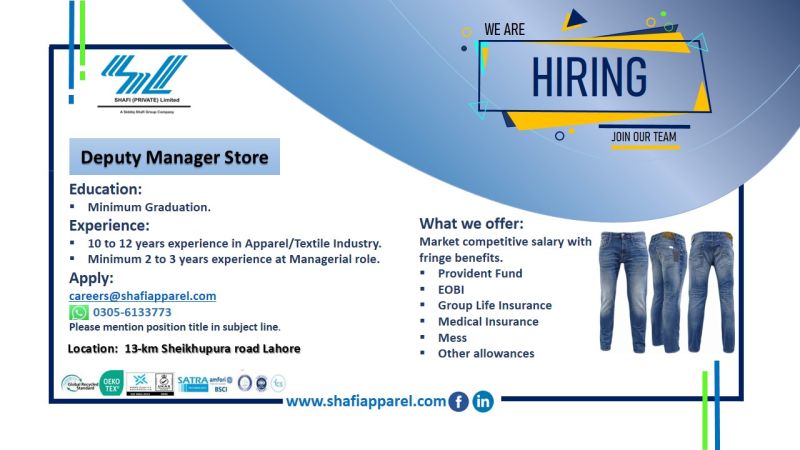 Shafi Pvt Ltd Jobs Deputy Manager Store 1