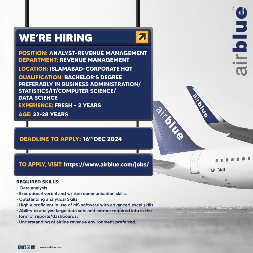 Airblue Pakistan Jobs Analyst Revenue Management 1