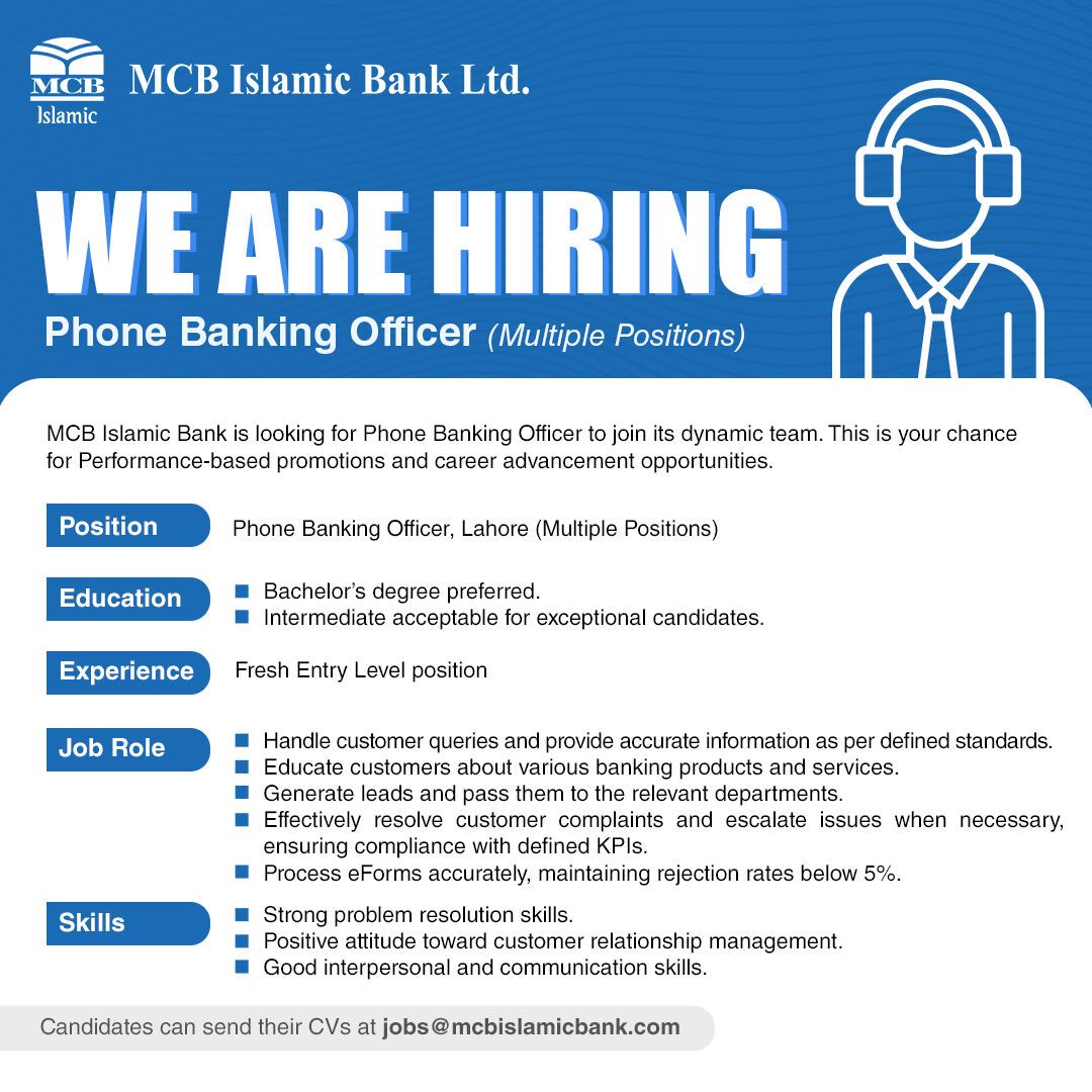 MCB Islamic Bank Limited Jobs Phone Banking Officer 1