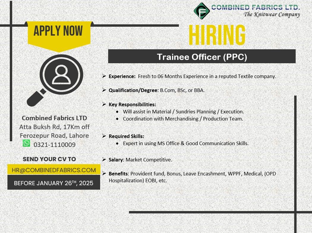 Combined Fabrics Limited Jobs Trainee Officer 1