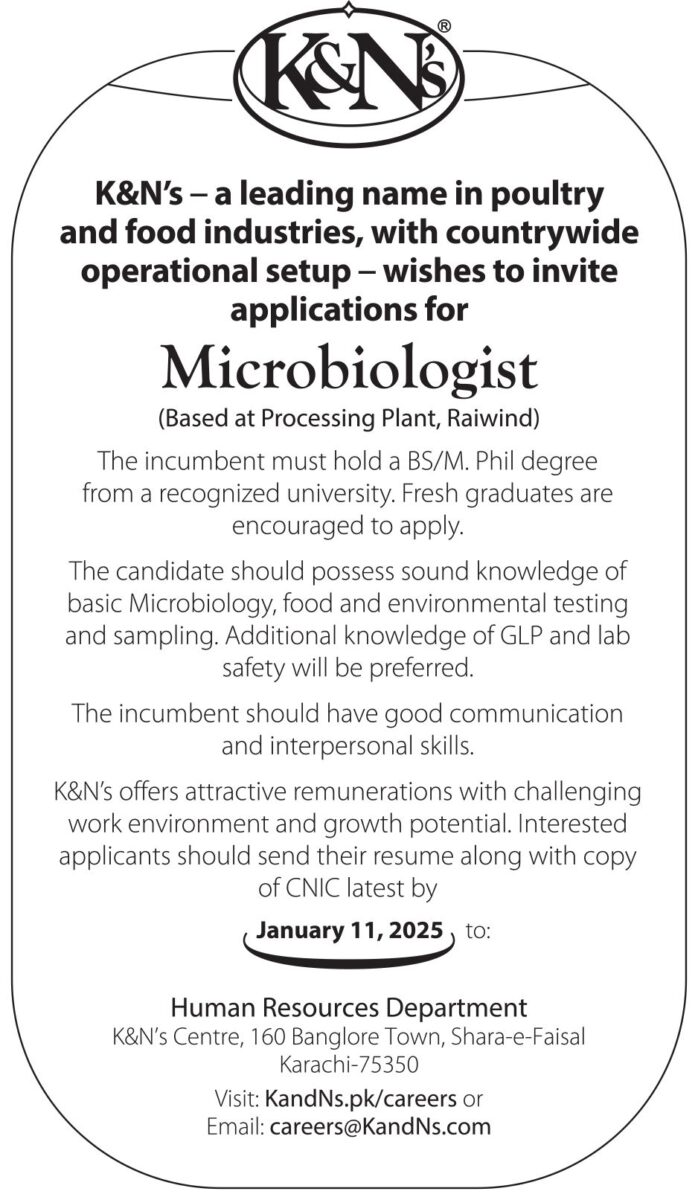 K&N's Pakistan Jobs Microbiologist 1