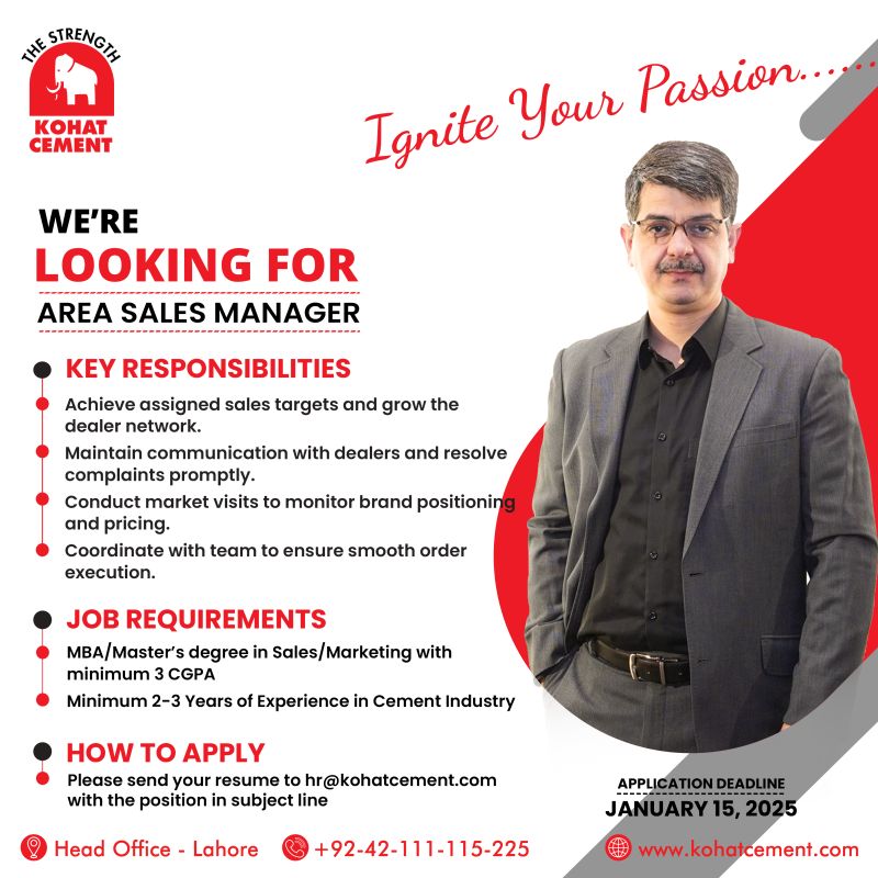 Kohat Cement Company Limited KCCL Jobs Area Sales Manager 1