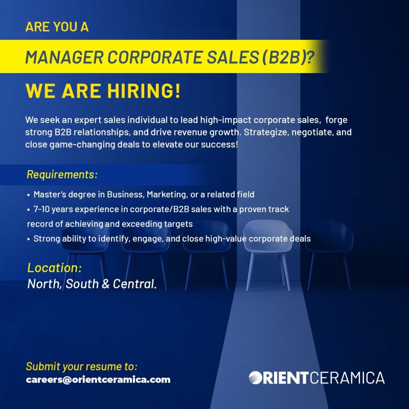 Orient Ceramica Jobs Manager Corporate Sales (B2B) 1