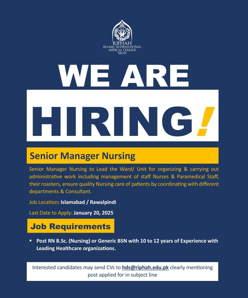 Riphah International University Jobs Sr Manager Nursing 1