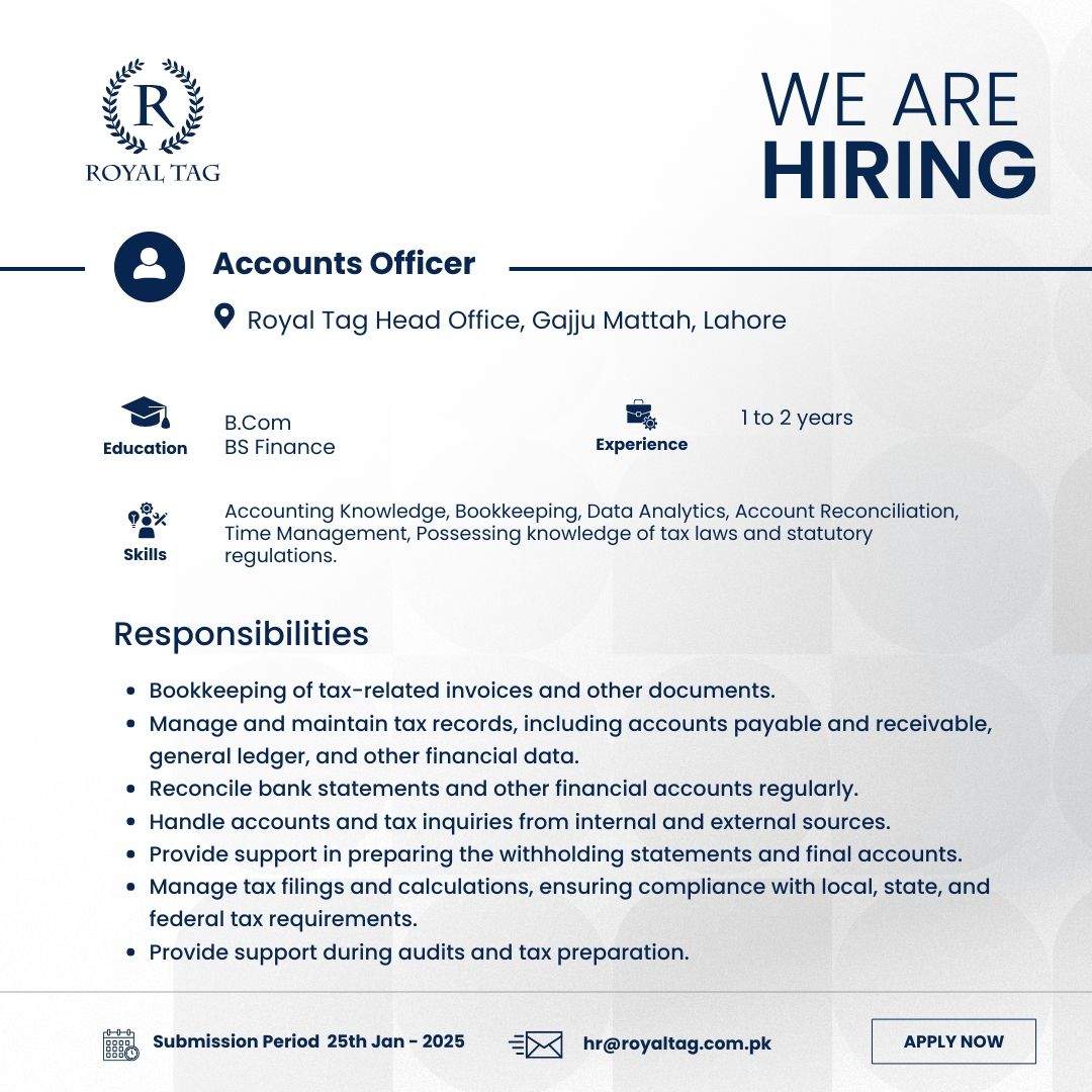 Royal Tag Jobs Accounts Officer 1