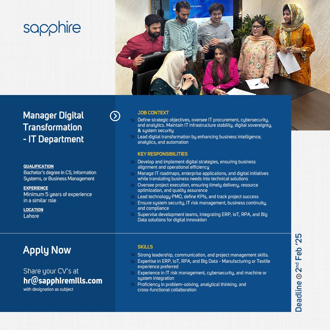 Sapphire Mills Jobs Manager Digital Transformation 1