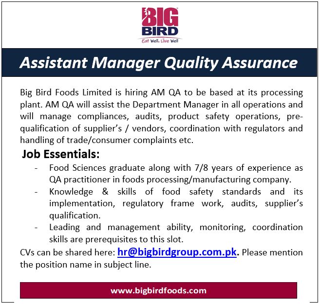 Bigbird Group Jobs Assistant Manager Quality Assurance 1