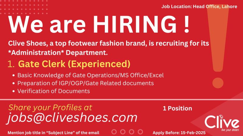 Clive Shoes Jobs Gate Clerk 1