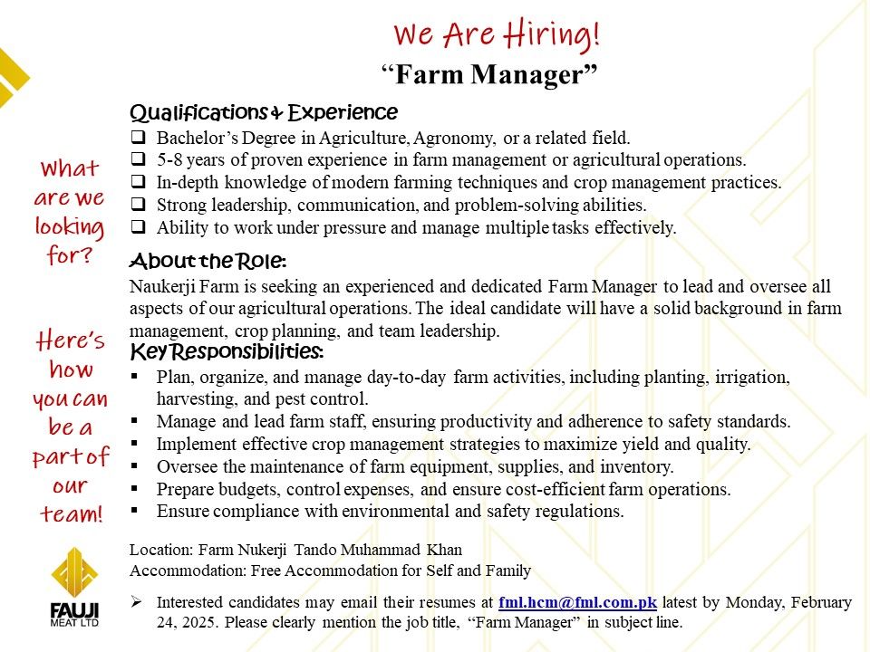 Fauji Meat Limited FML Jobs Farm Manager 1